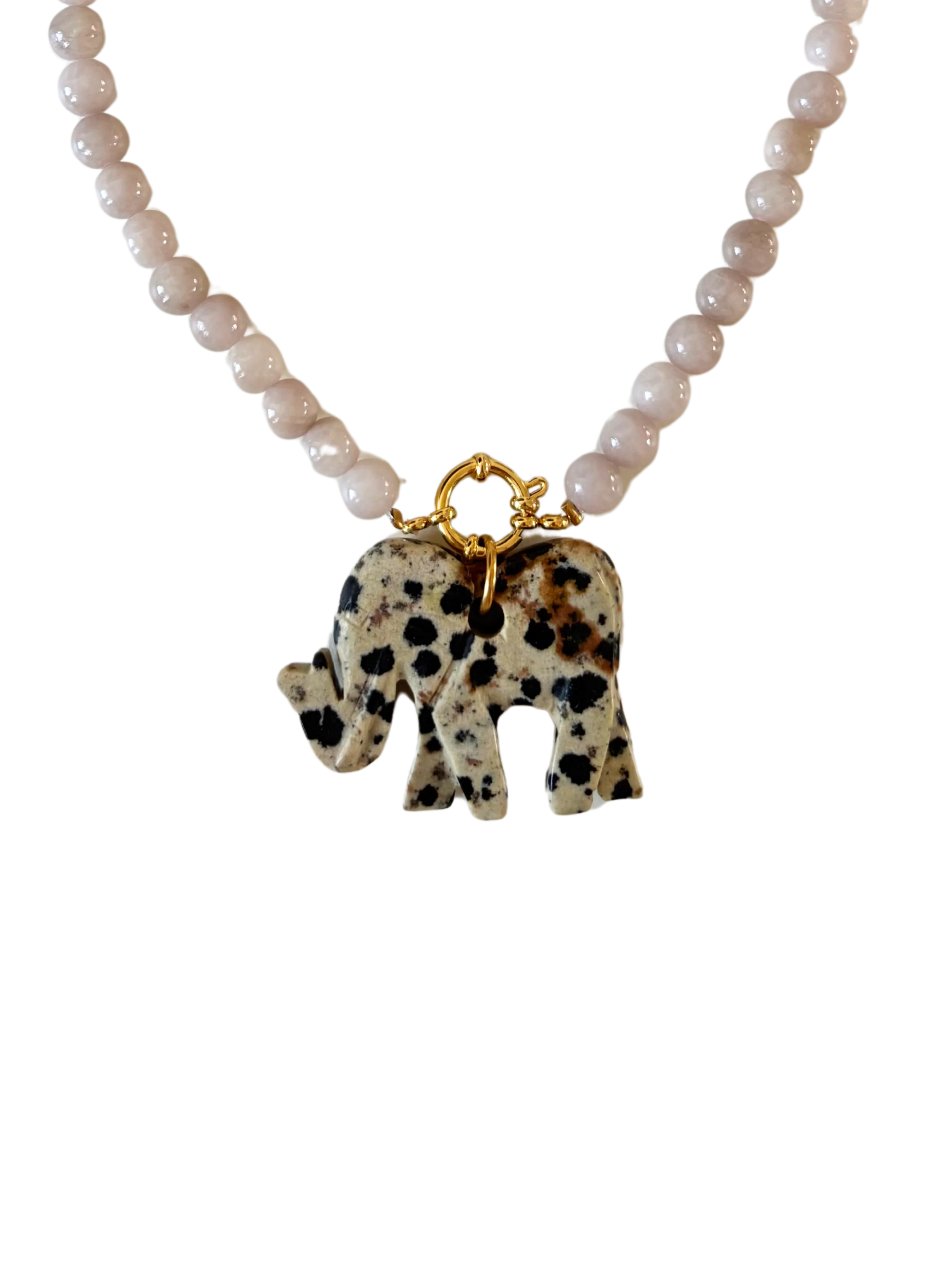 Golden beaded necklace - Beige jade