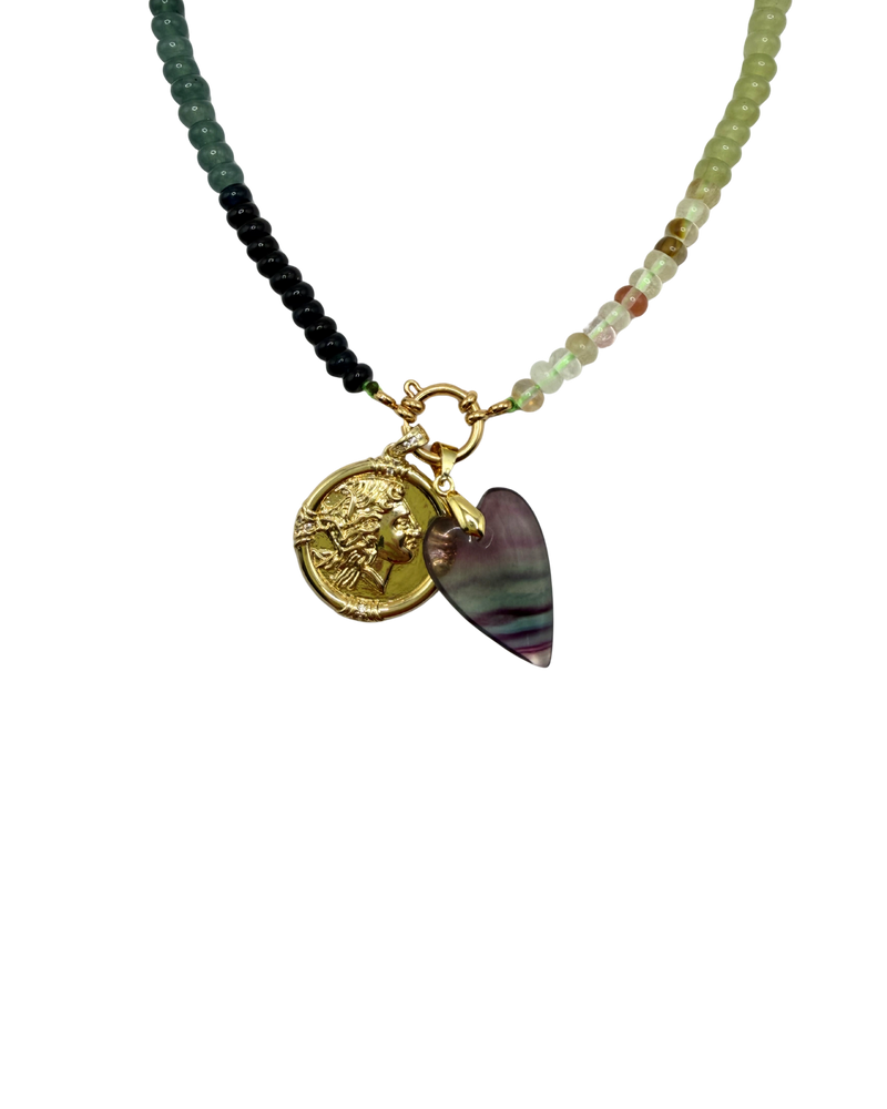 Golden beaded necklace - Green mix