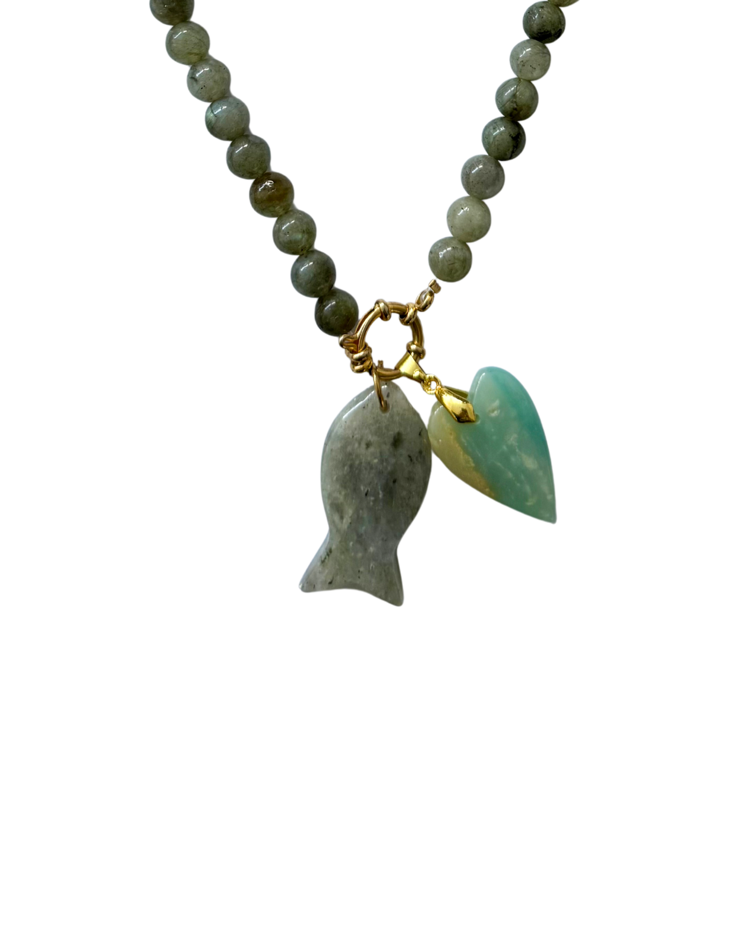 Golden beaded necklace - Grey jade