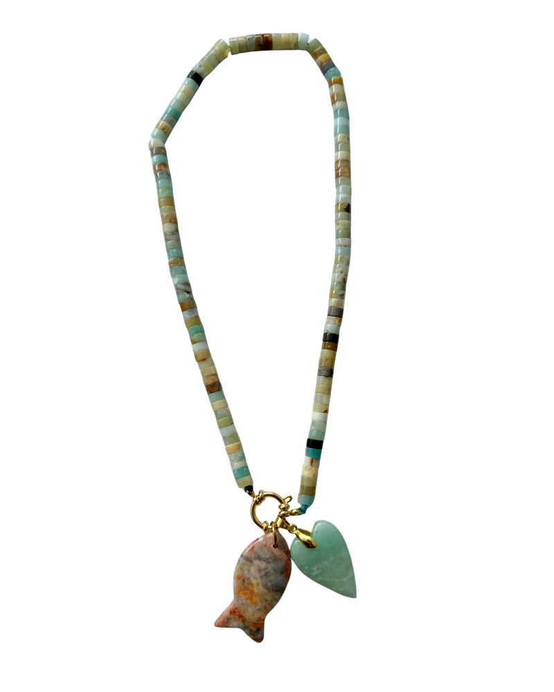 Golden beaded necklace - Amazonite