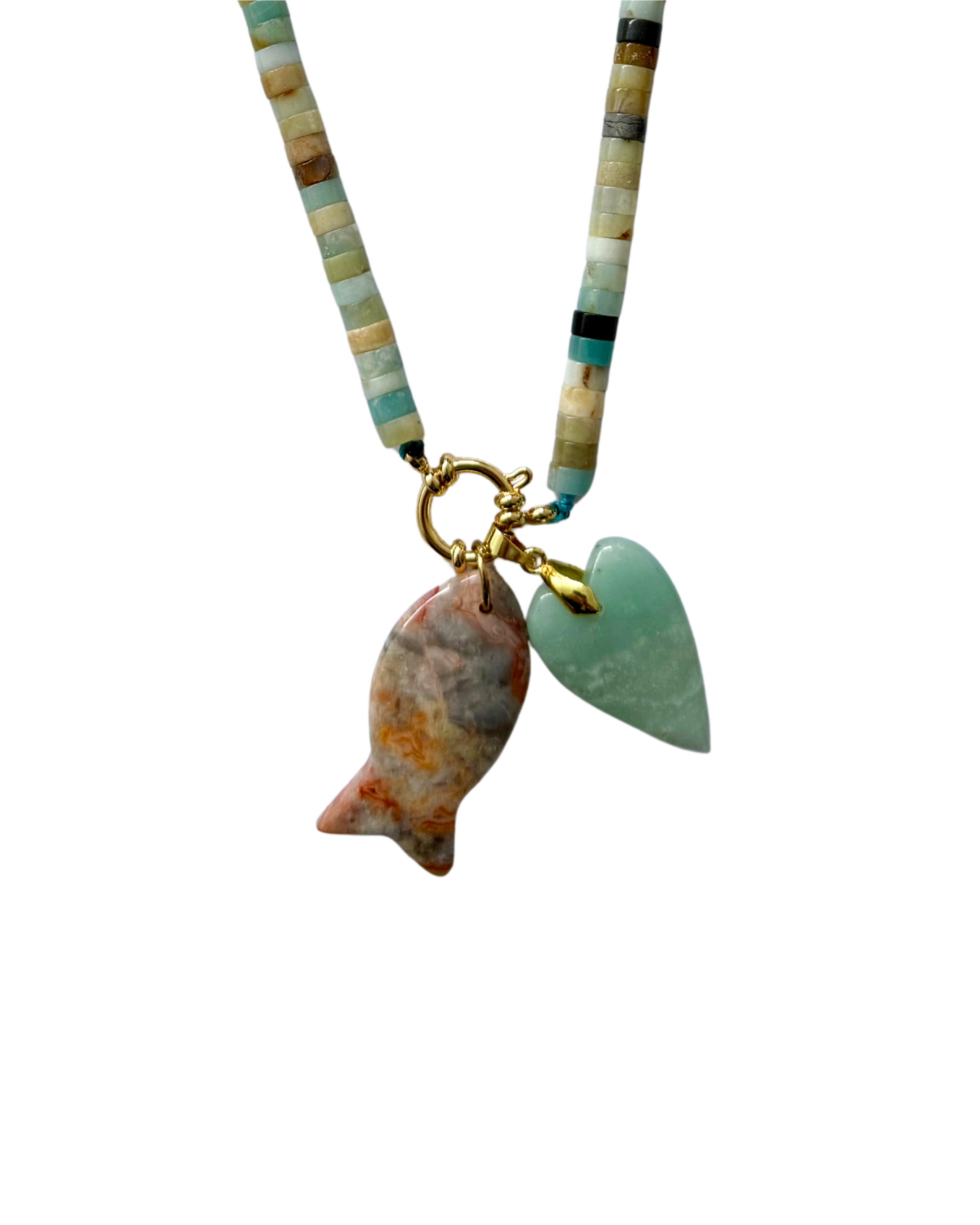 Golden beaded necklace - Amazonite