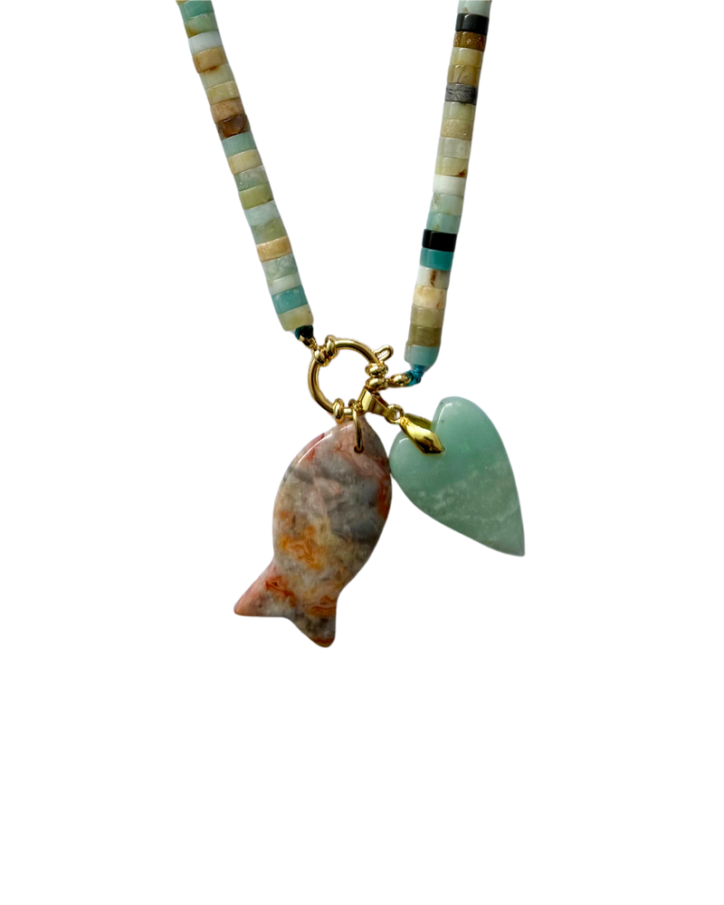 Golden beaded necklace - Amazonite