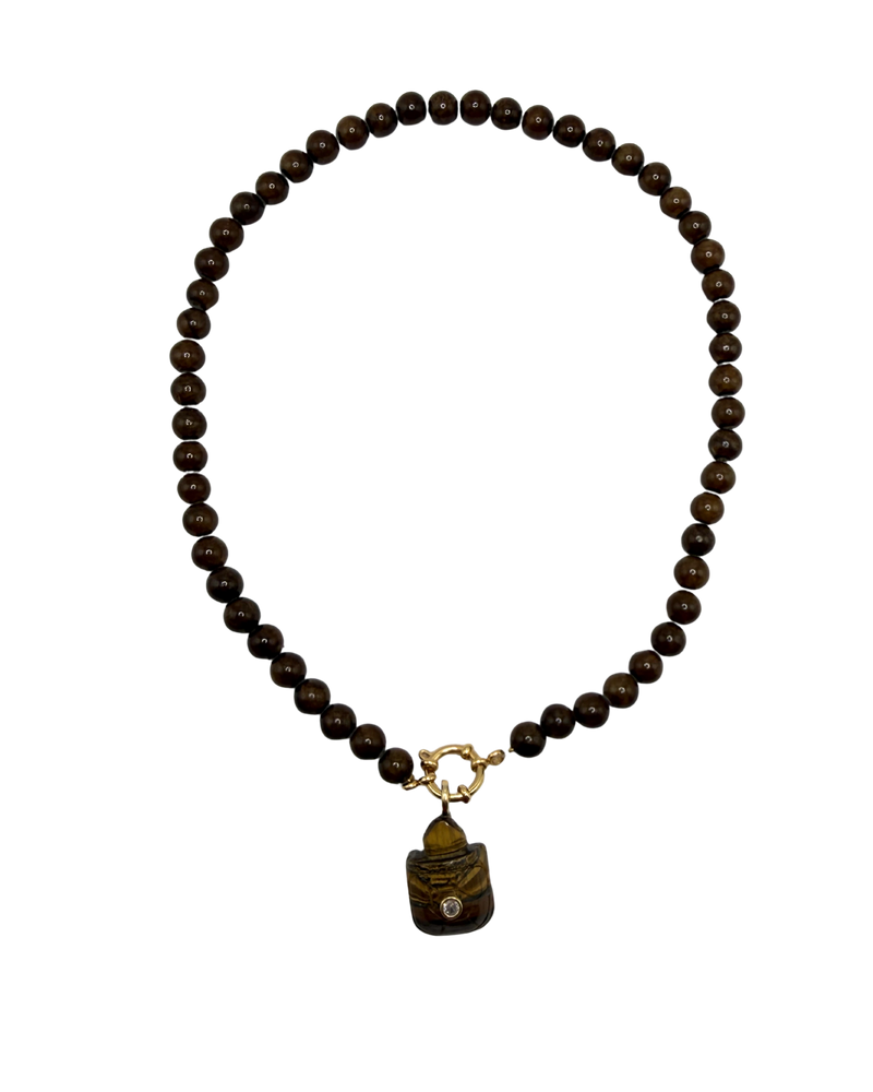 Golden beaded necklace - Chocolate