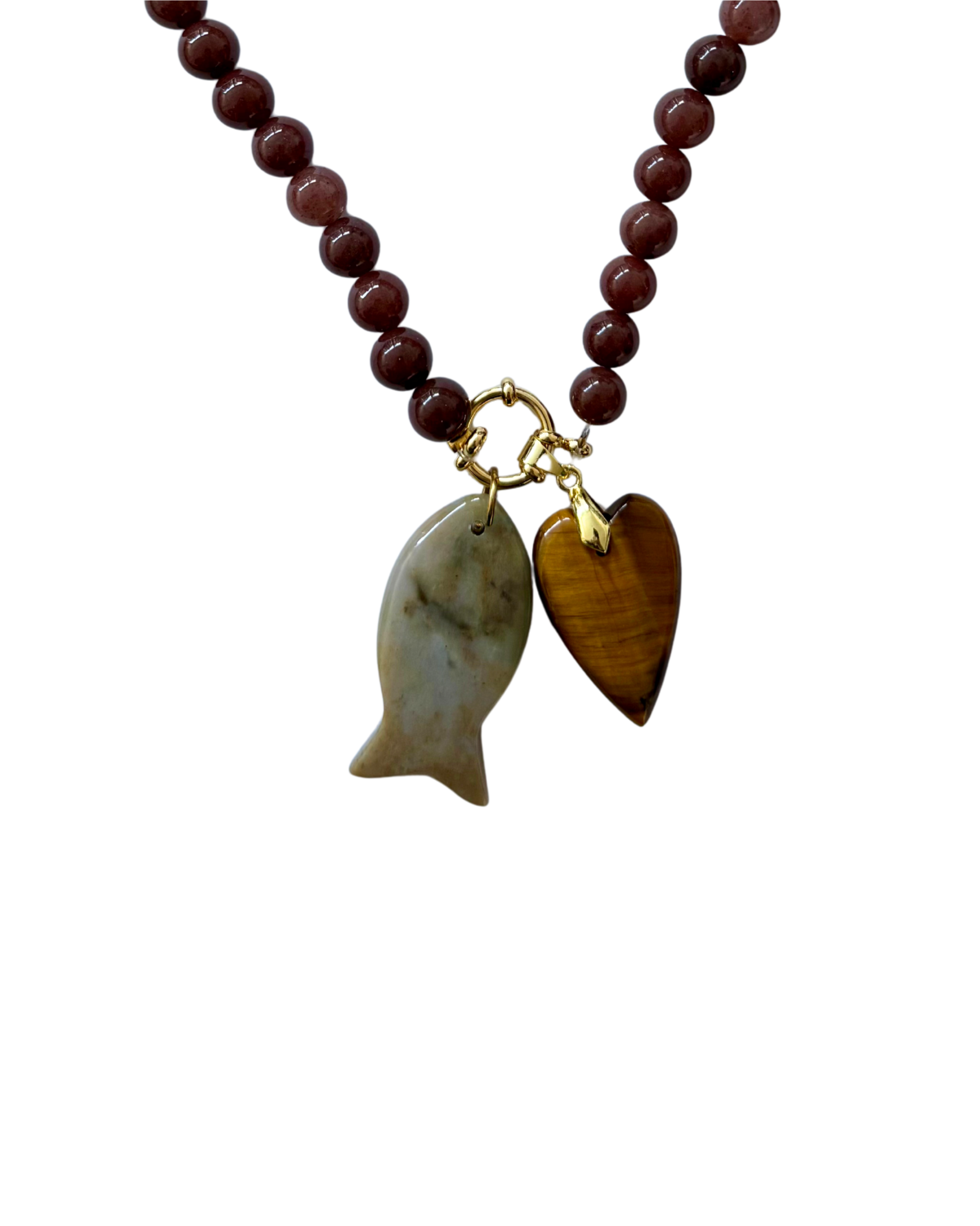 Golden beaded necklace - Chocolate brown jade