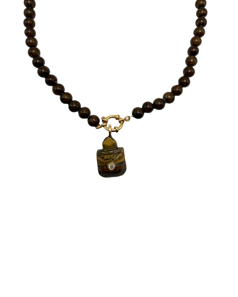 Golden beaded necklace - Chocolate