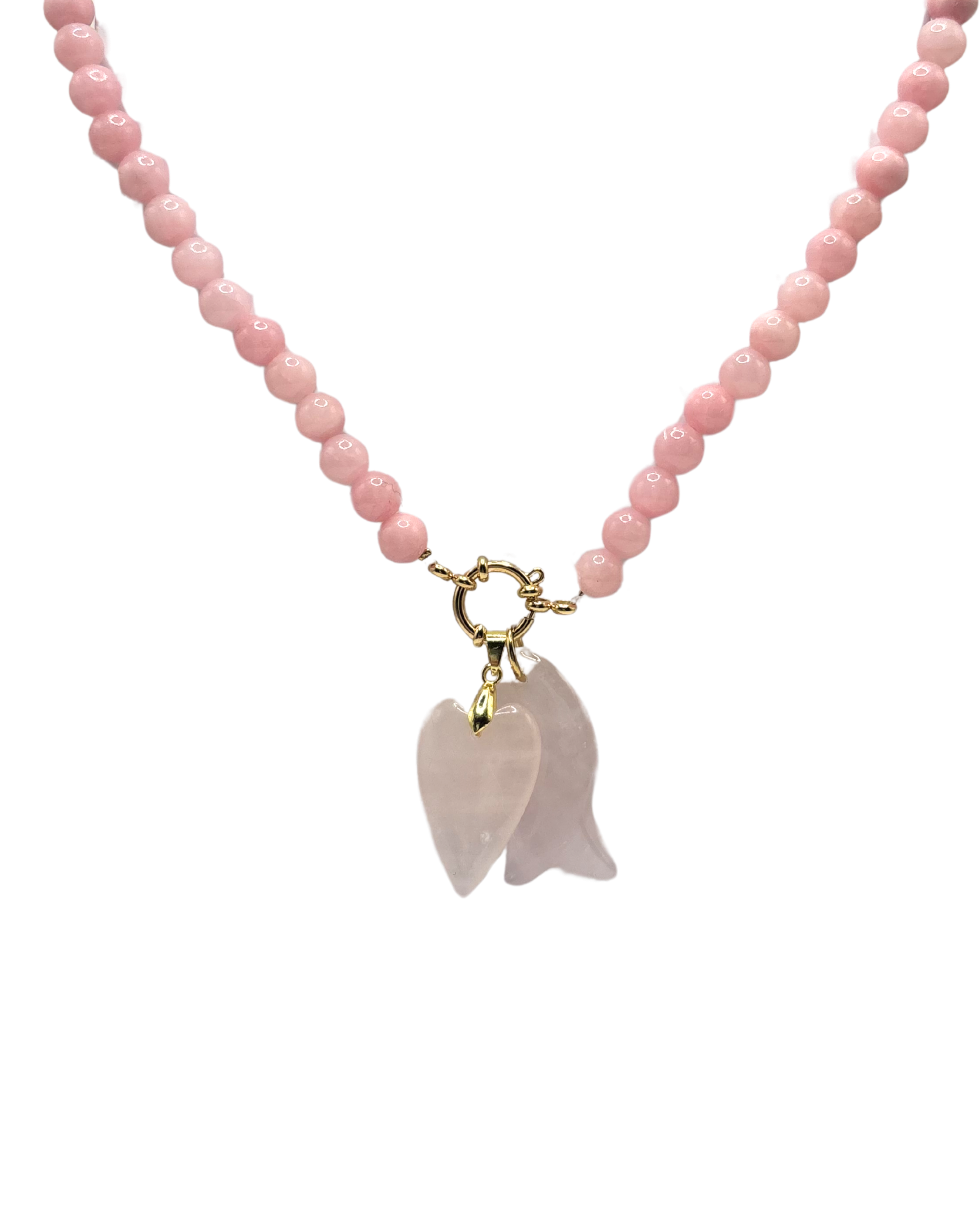 Golden beaded necklace - Soft pink jade