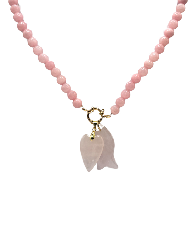 Golden beaded necklace - Soft pink jade