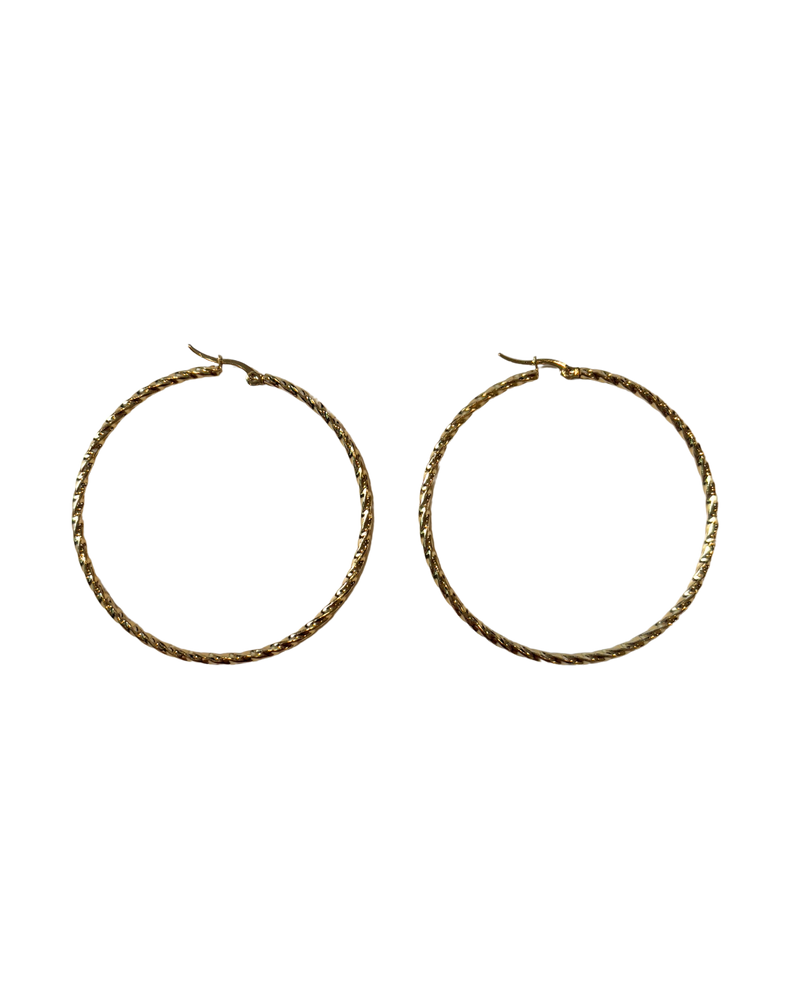 Golden big twisted hoops