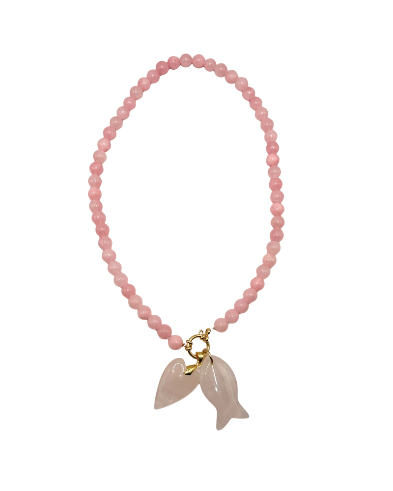 Golden beaded necklace - Soft pink jade