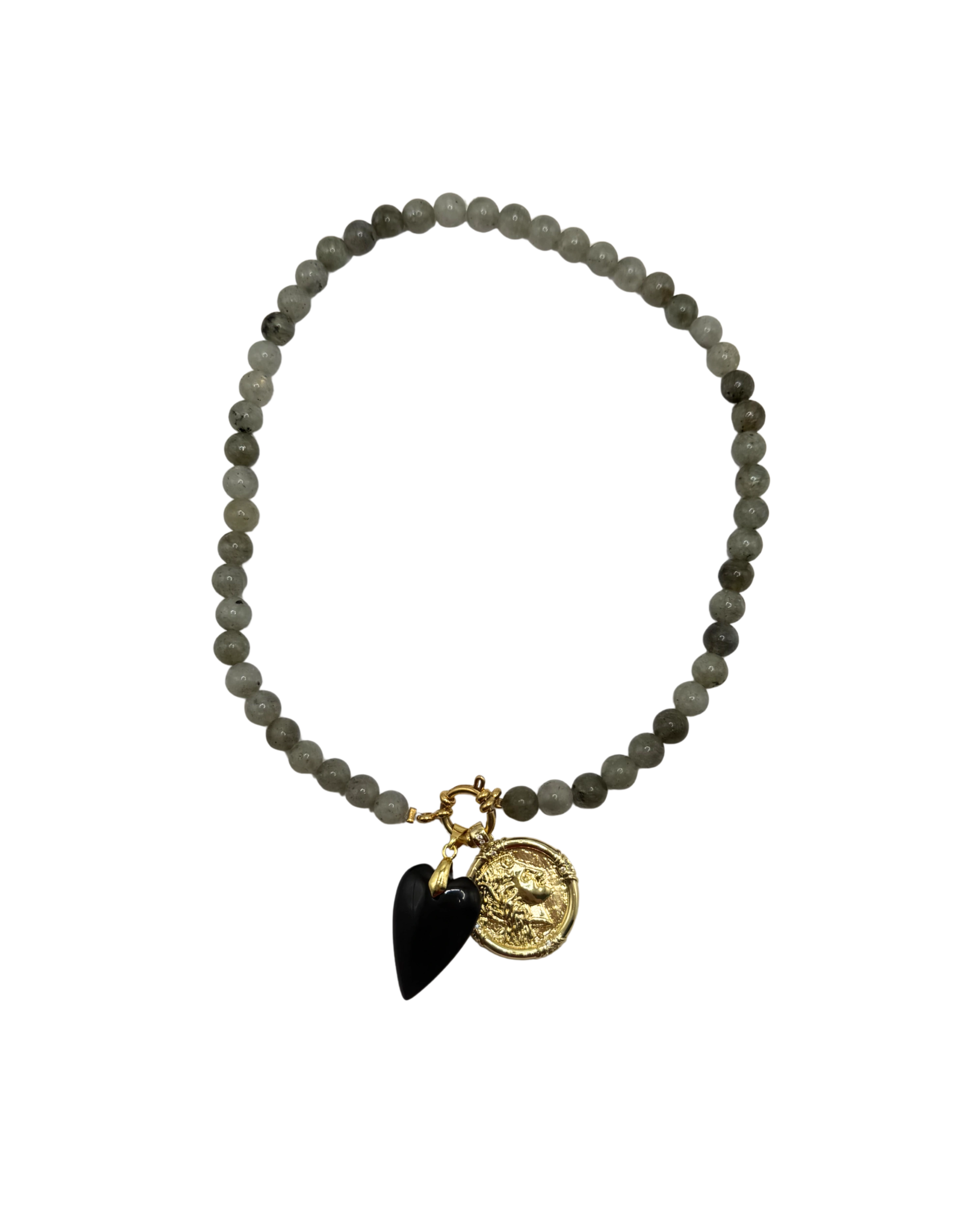 Golden beaded necklace - Grey