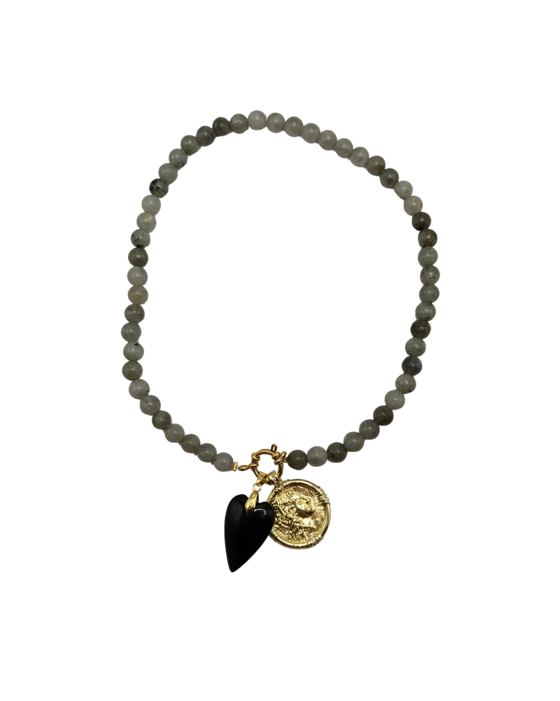 Golden beaded necklace - Grey