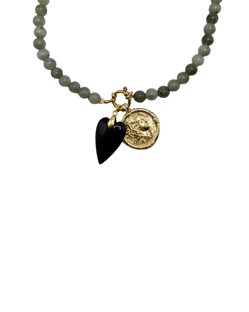 Golden beaded necklace - Grey