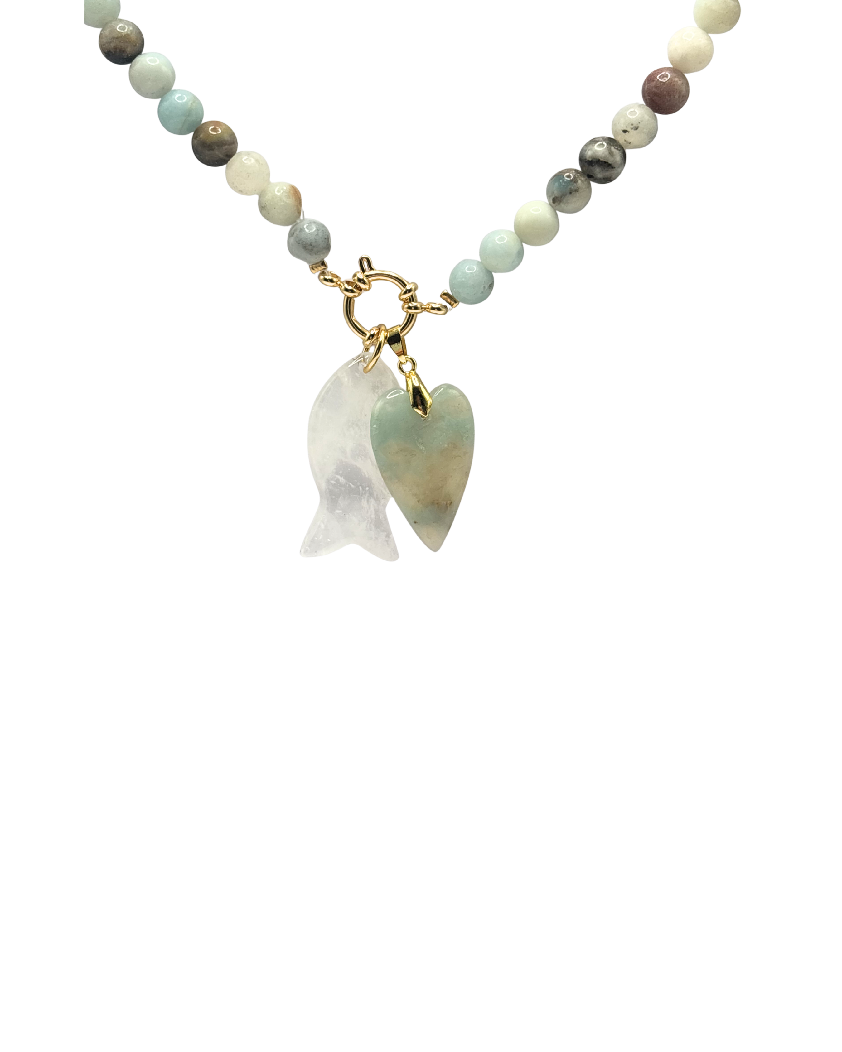 Golden beaded necklace - Amazonite round