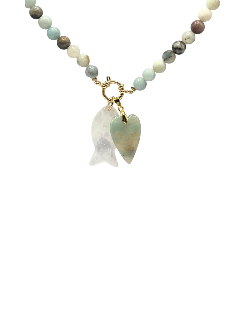 Golden beaded necklace - Amazonite round