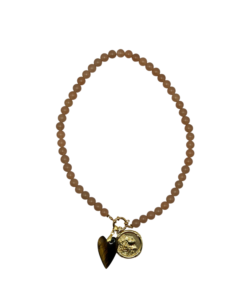 Golden beaded necklace - Taupe