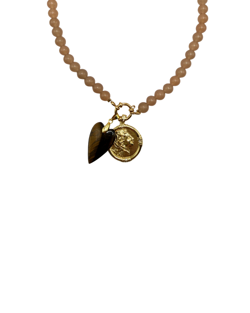 Golden beaded necklace - Taupe