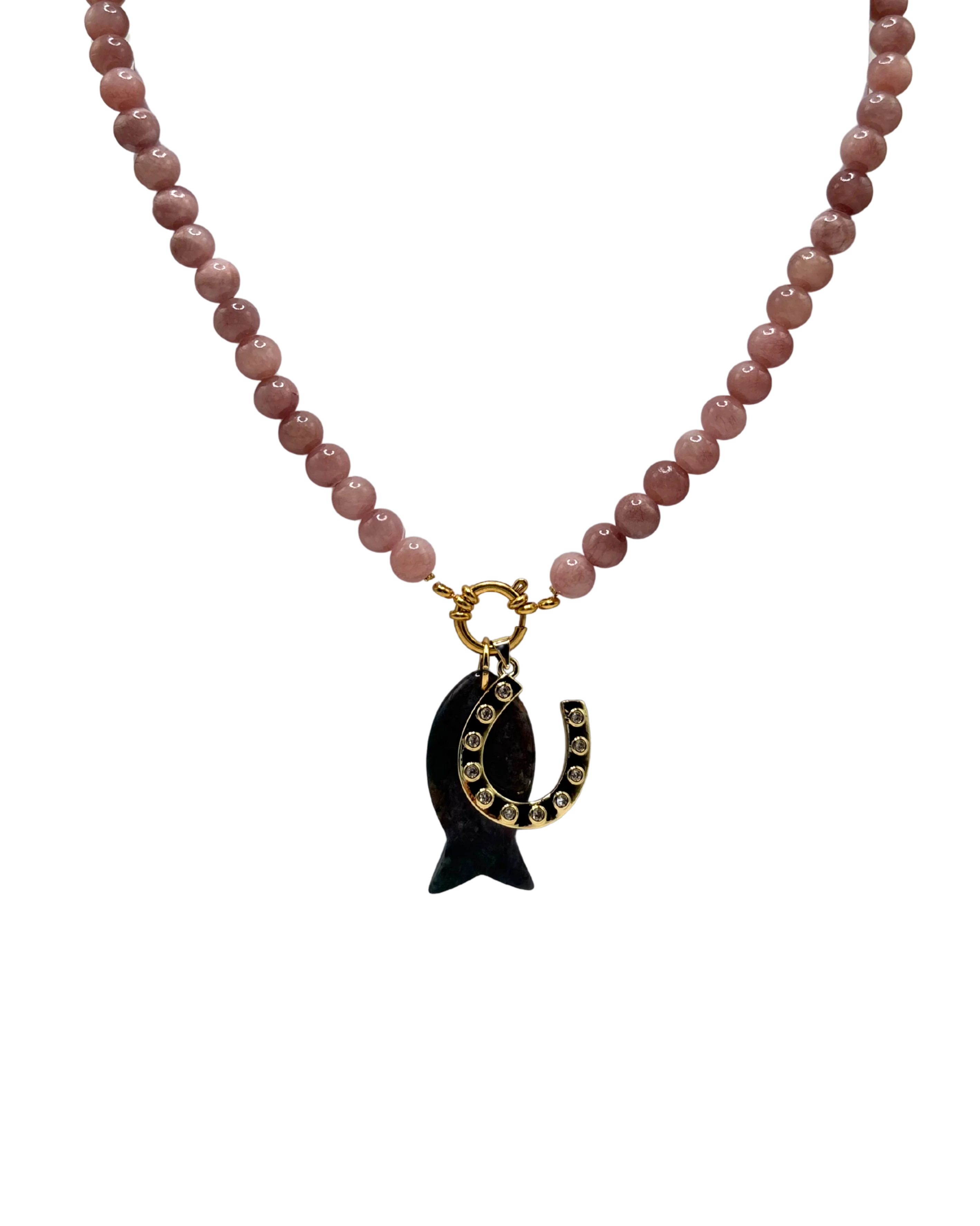 Golden Beaded Necklace - Rose