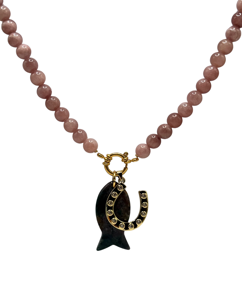 Golden Beaded Necklace - Rose