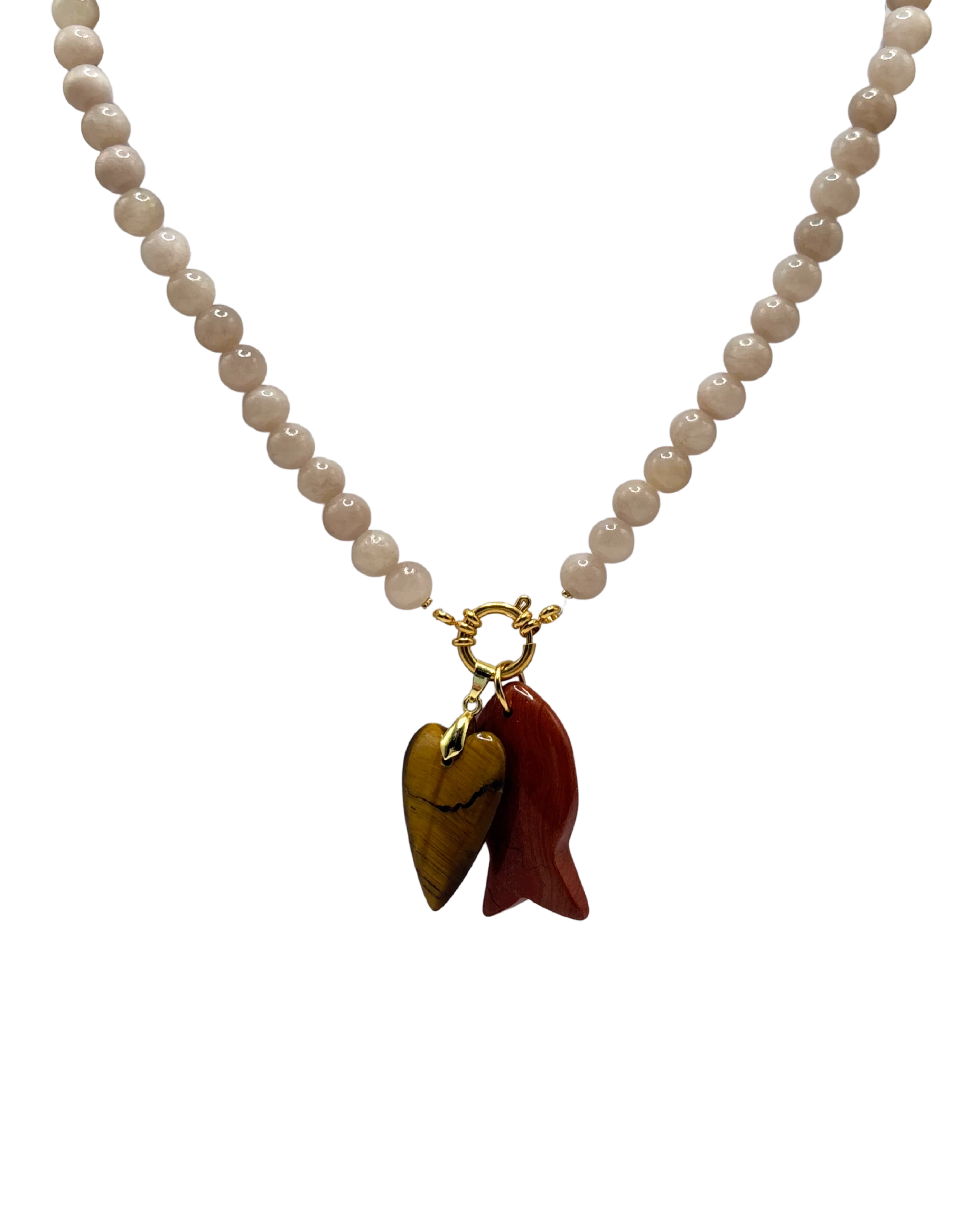 Golden Beaded Necklace - Beige Jade