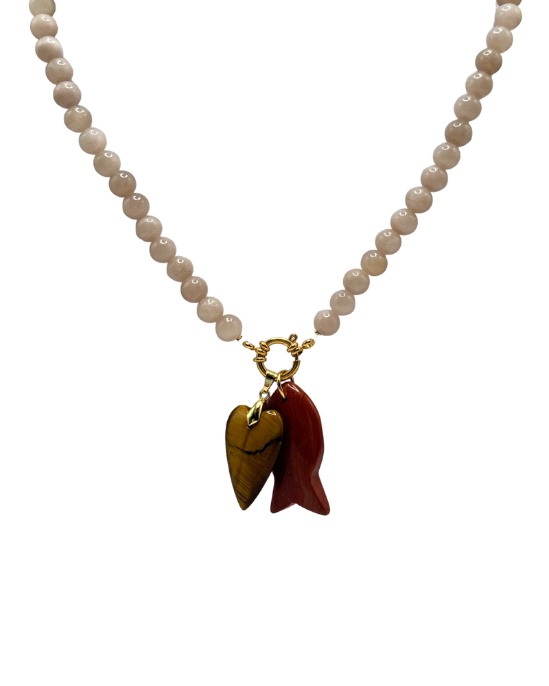 Golden Beaded Necklace - Beige Jade