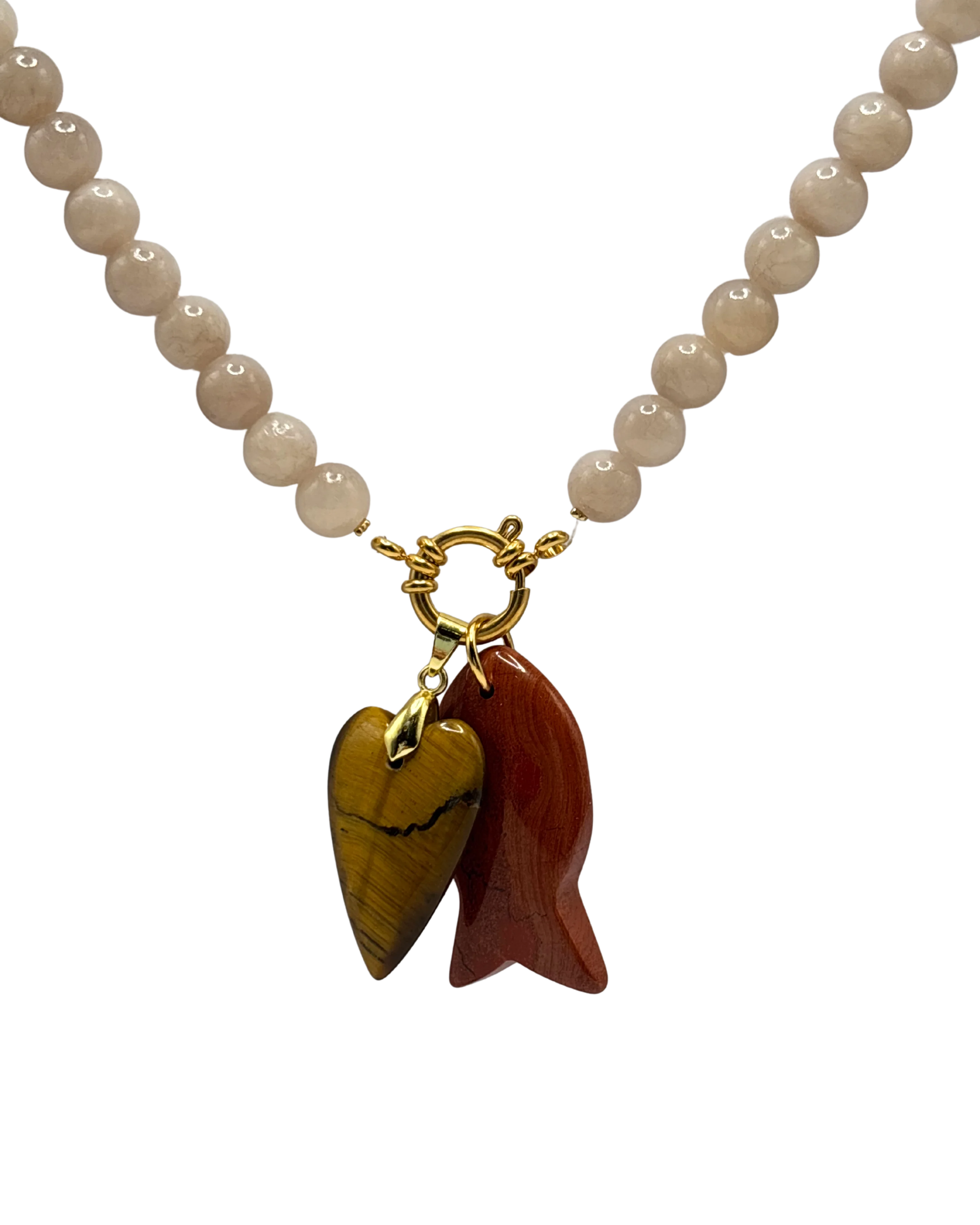 Golden Beaded Necklace - Beige Jade