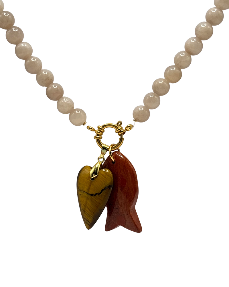 Golden Beaded Necklace - Beige Jade