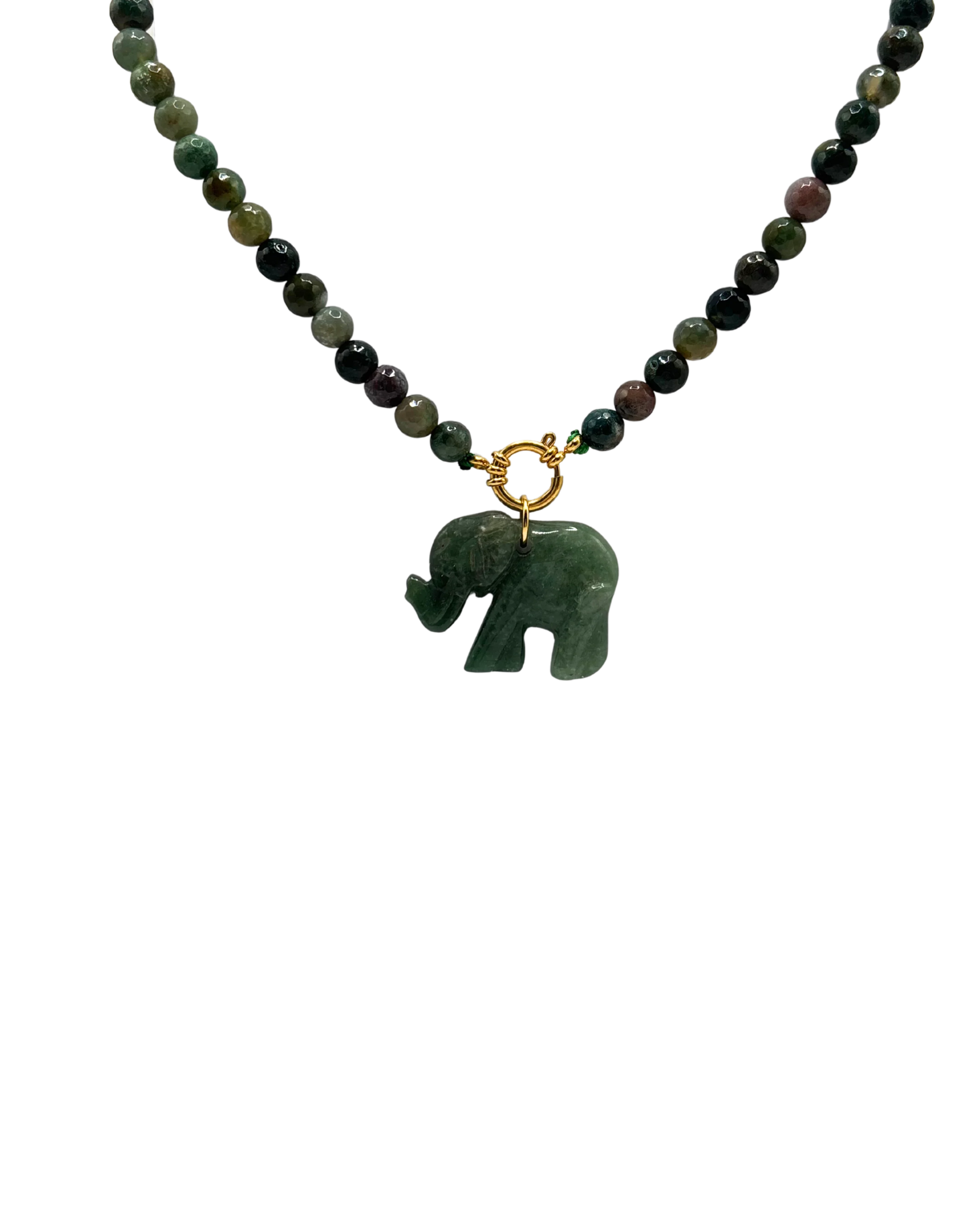 Golden beaded necklace - Green jade