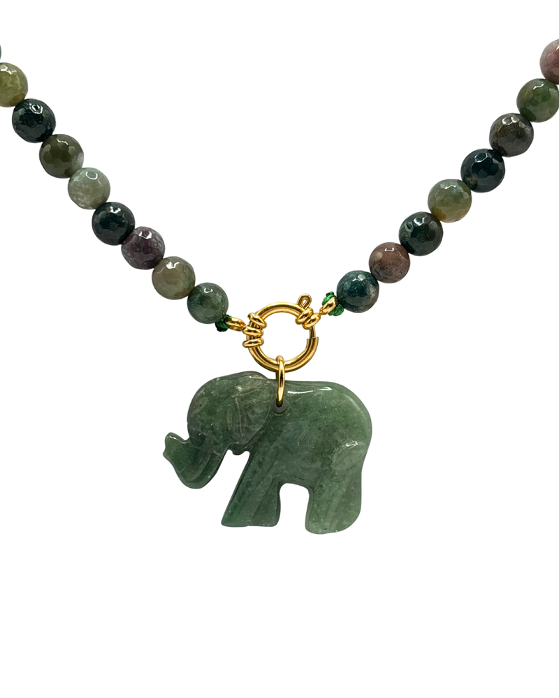 Golden beaded necklace - Green jade