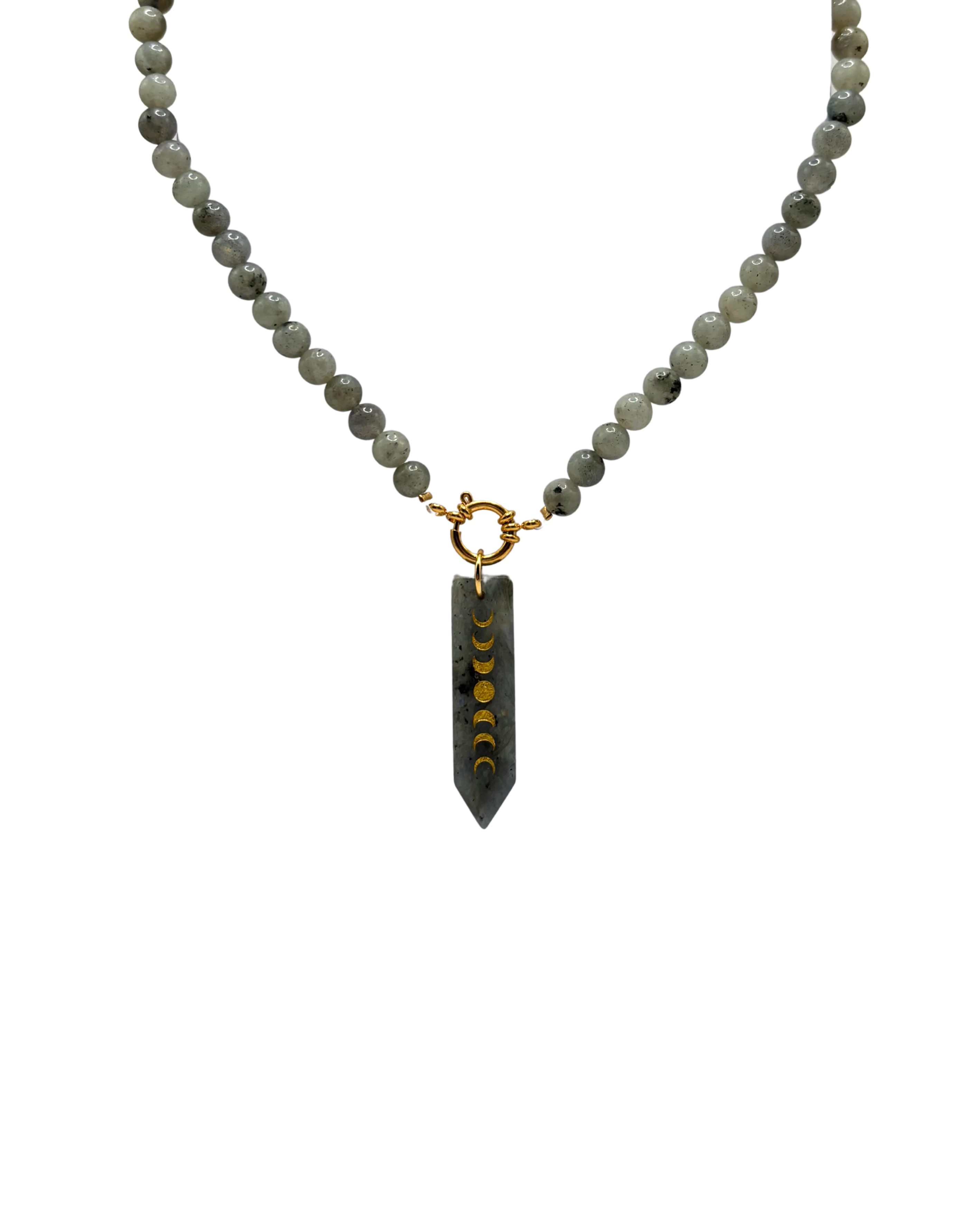 Golden beaded necklace - Grey jade