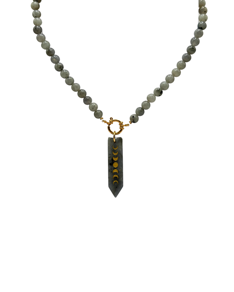 Golden beaded necklace - Grey jade