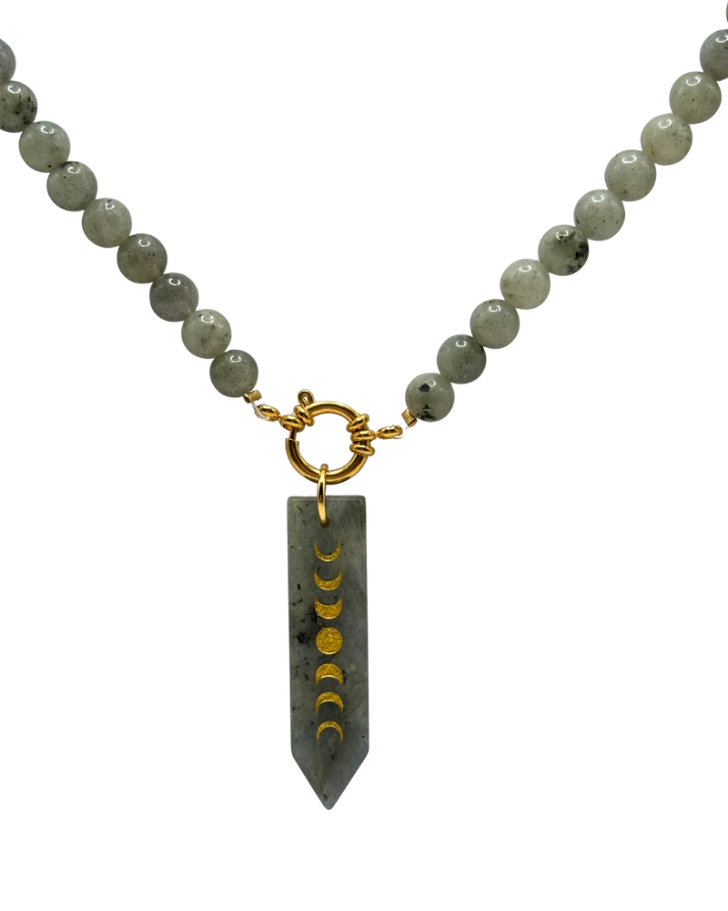 Golden beaded necklace - Grey jade