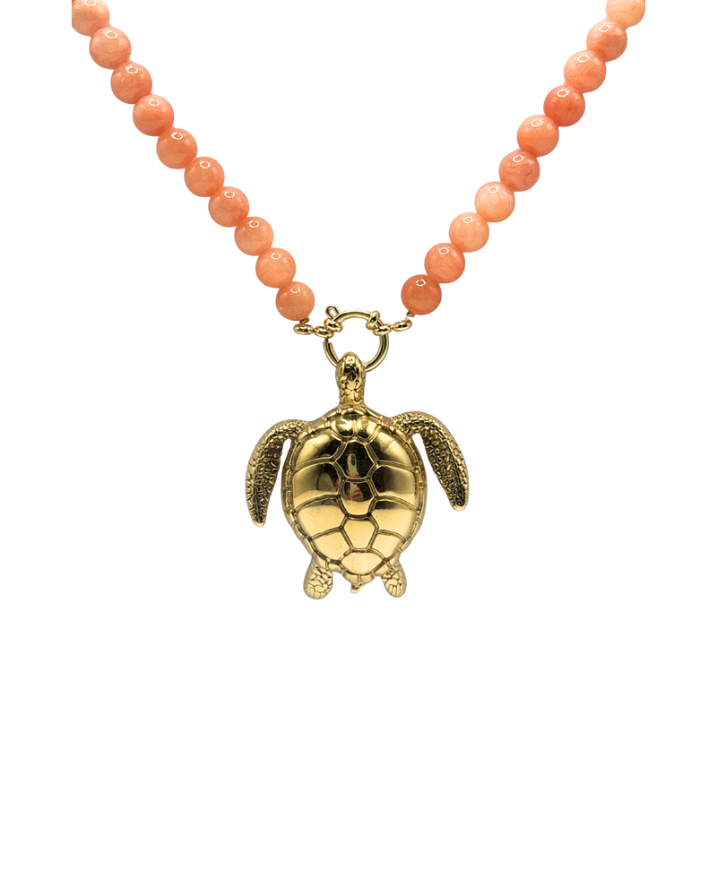 Golden beaded necklace - Orange jade