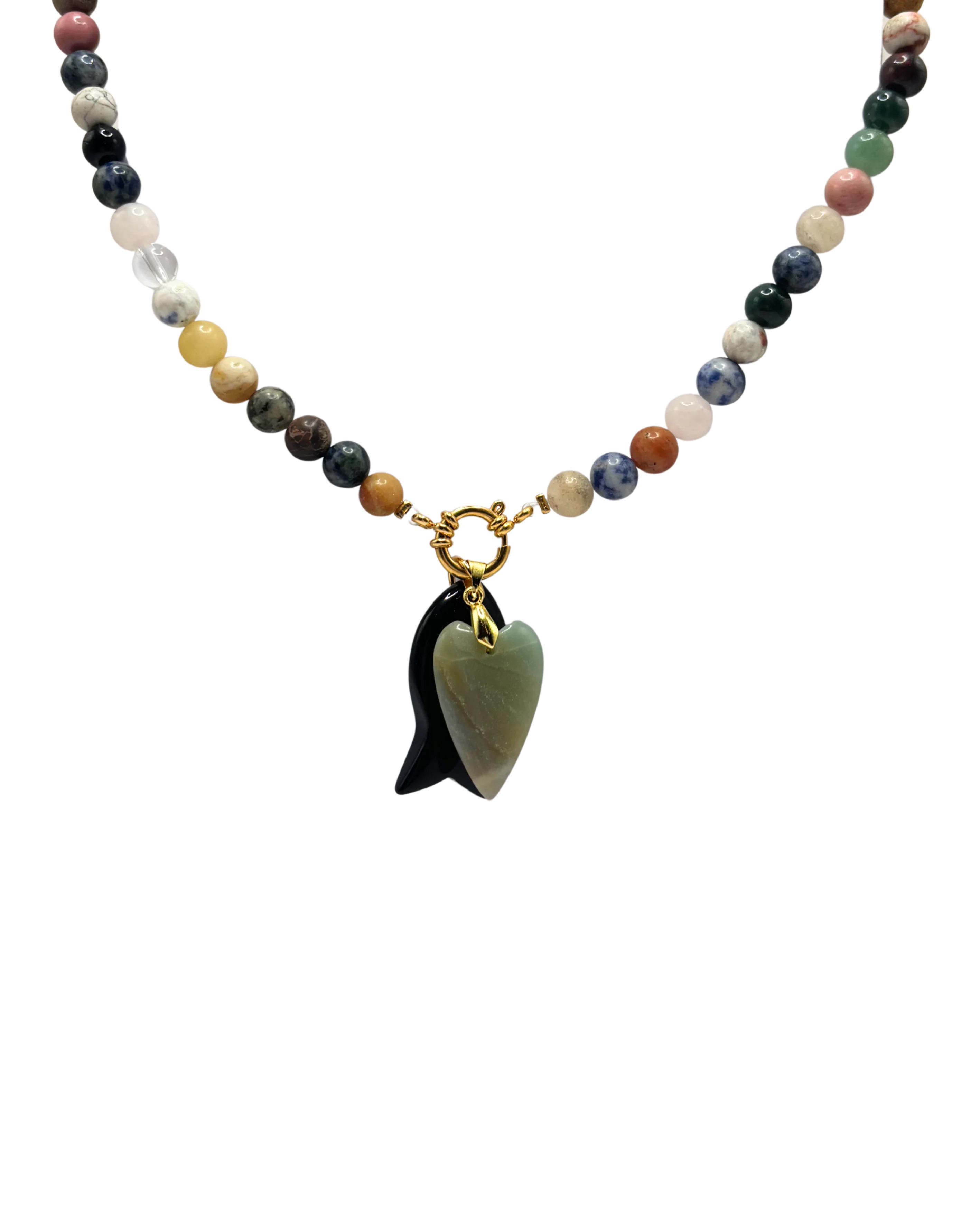 Golden beaded necklace - Multicolor jade
