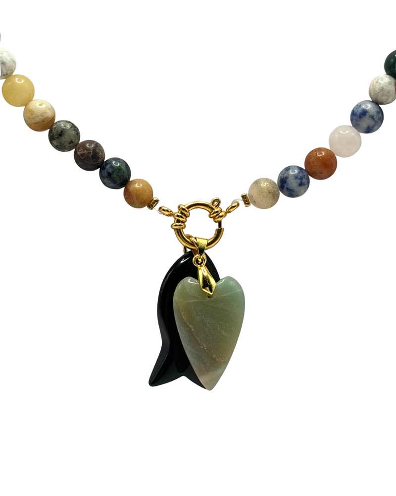 Golden beaded necklace - Multicolor jade
