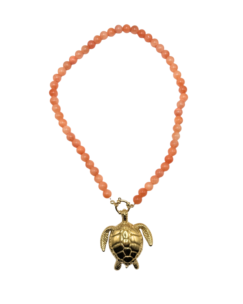 Golden beaded necklace - Orange jade
