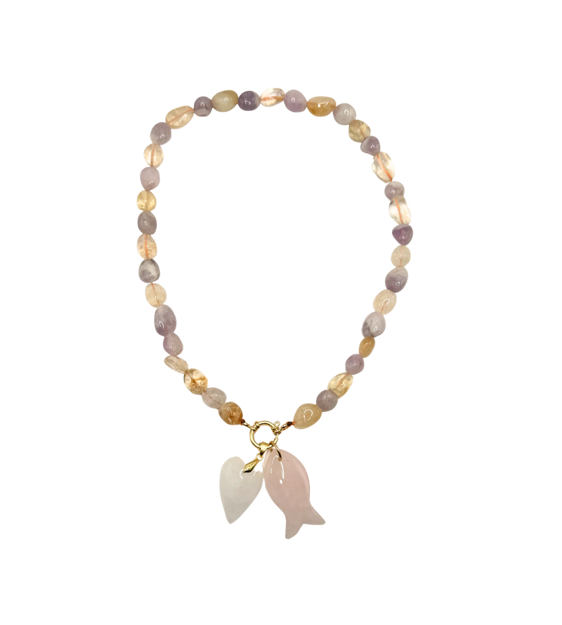 Golden beaded necklace - Mix jade