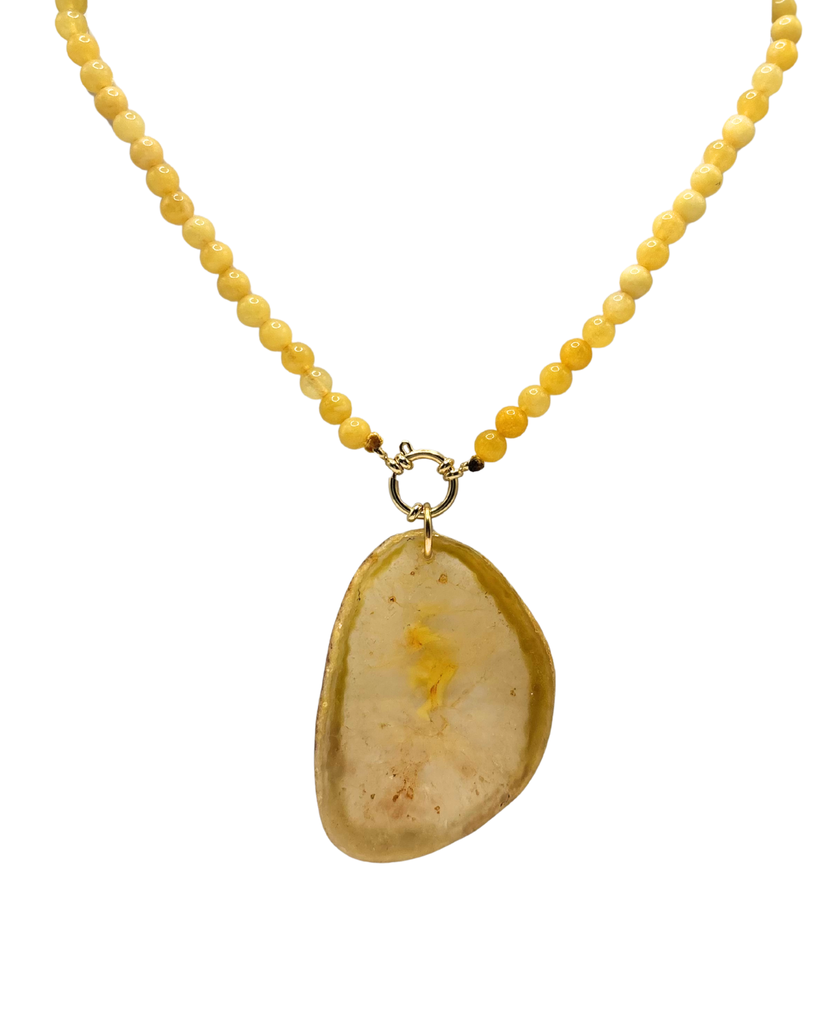 Golden beaded necklace - Yellow jade