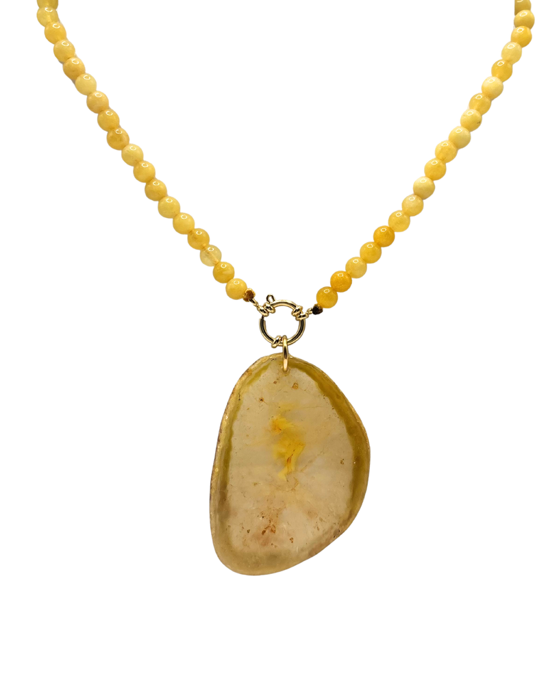 Golden beaded necklace - Yellow jade