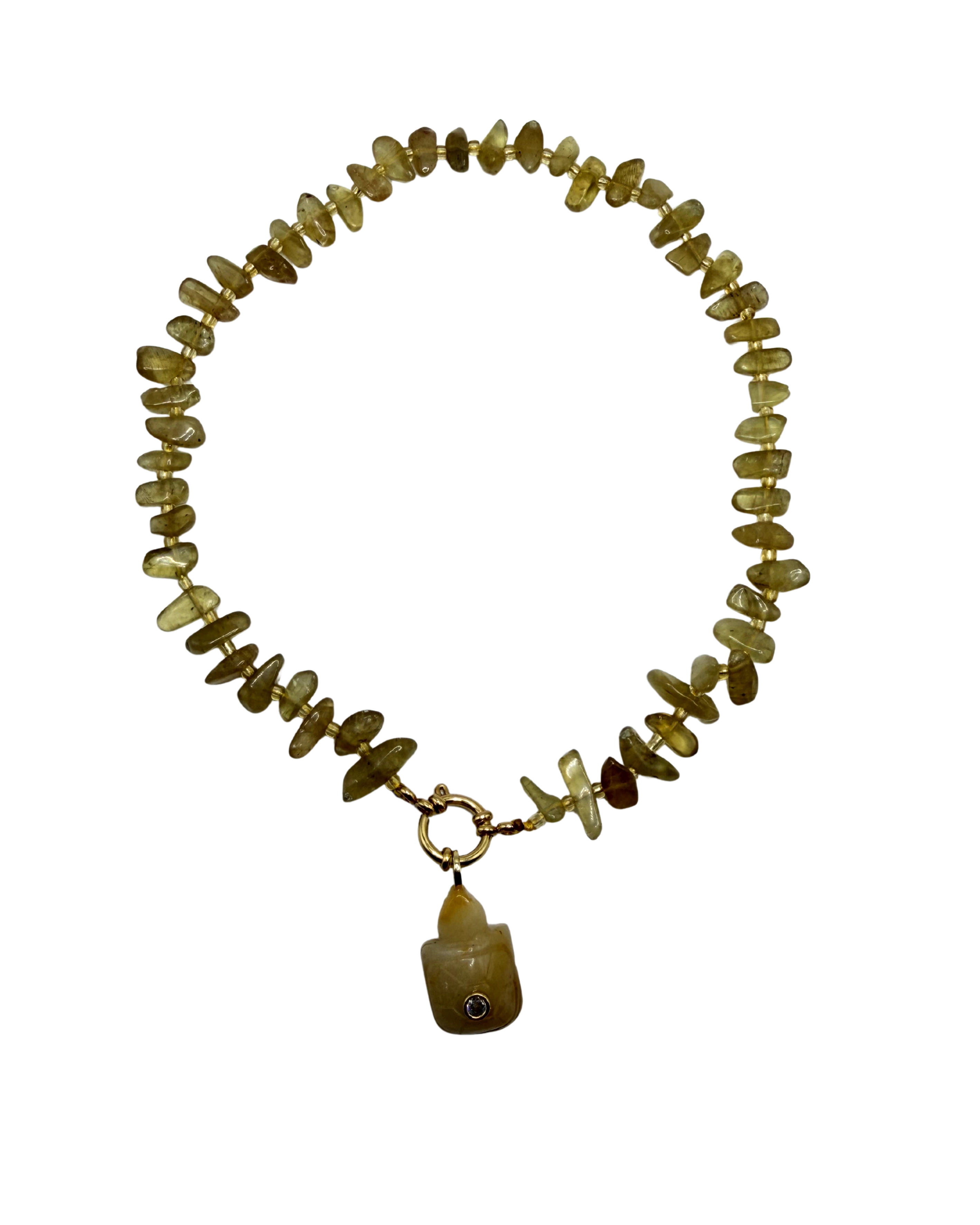 Golden chip beaded necklace - Olive