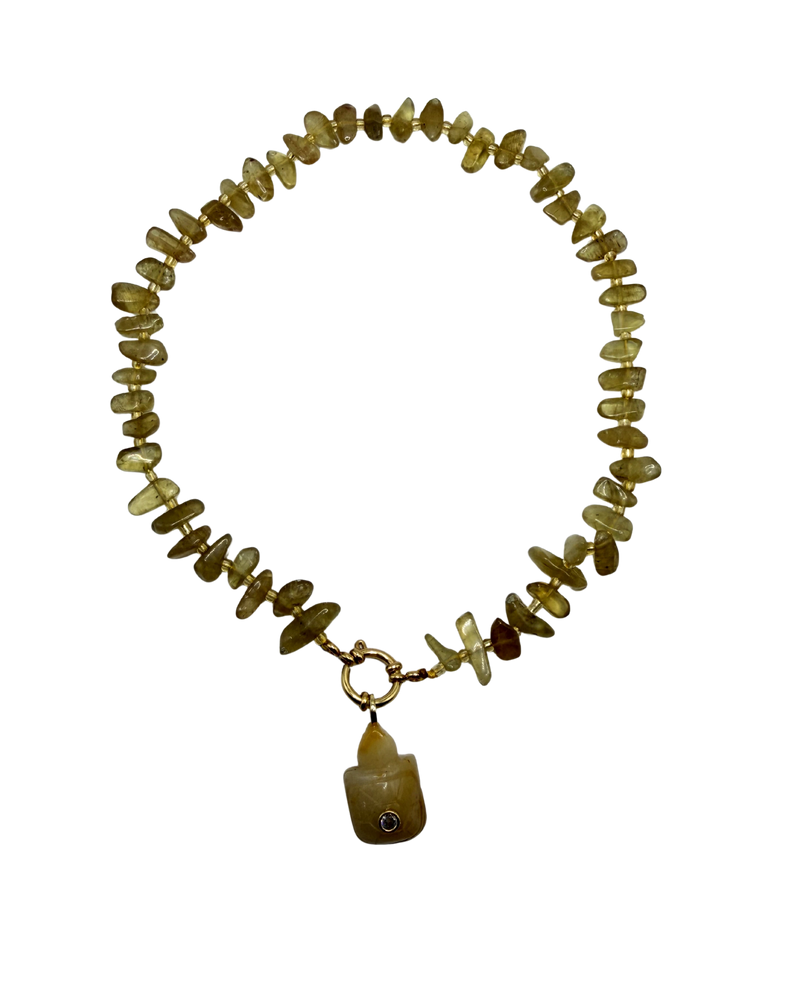 Golden chip beaded necklace - Olive
