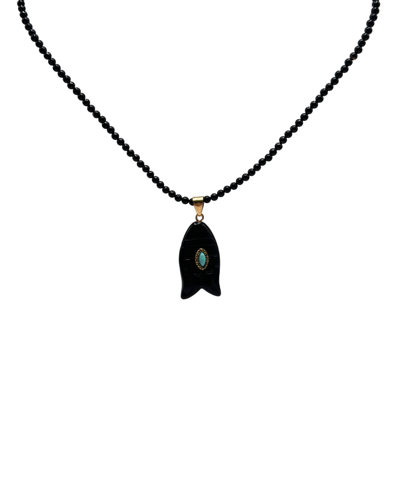 Golden black agate & obsidian fish