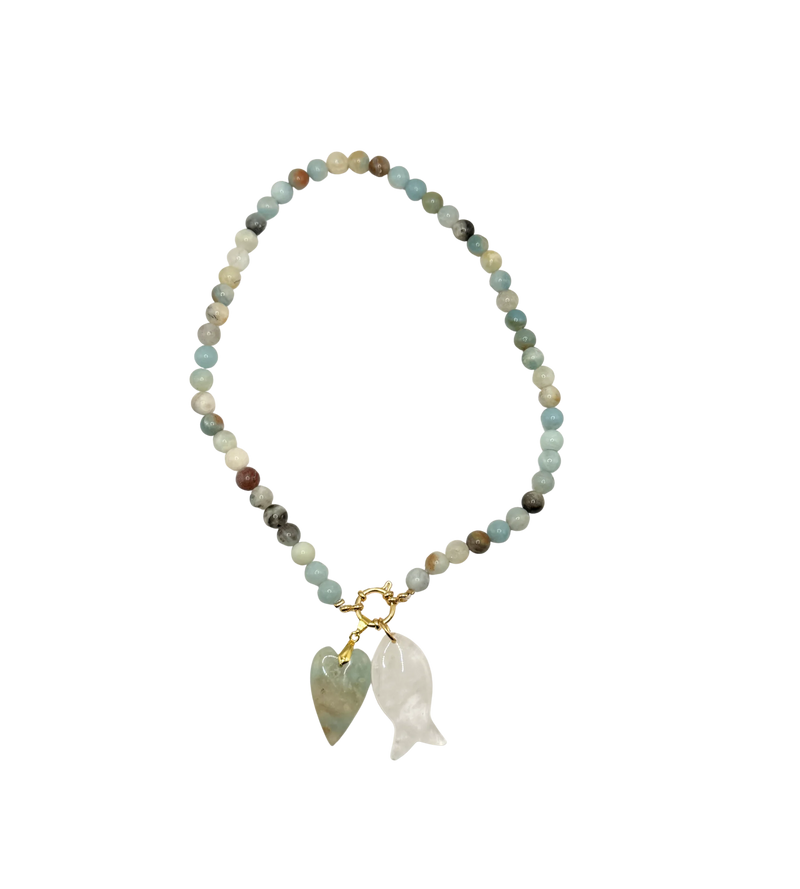 Golden beaded necklace - Amazonite round