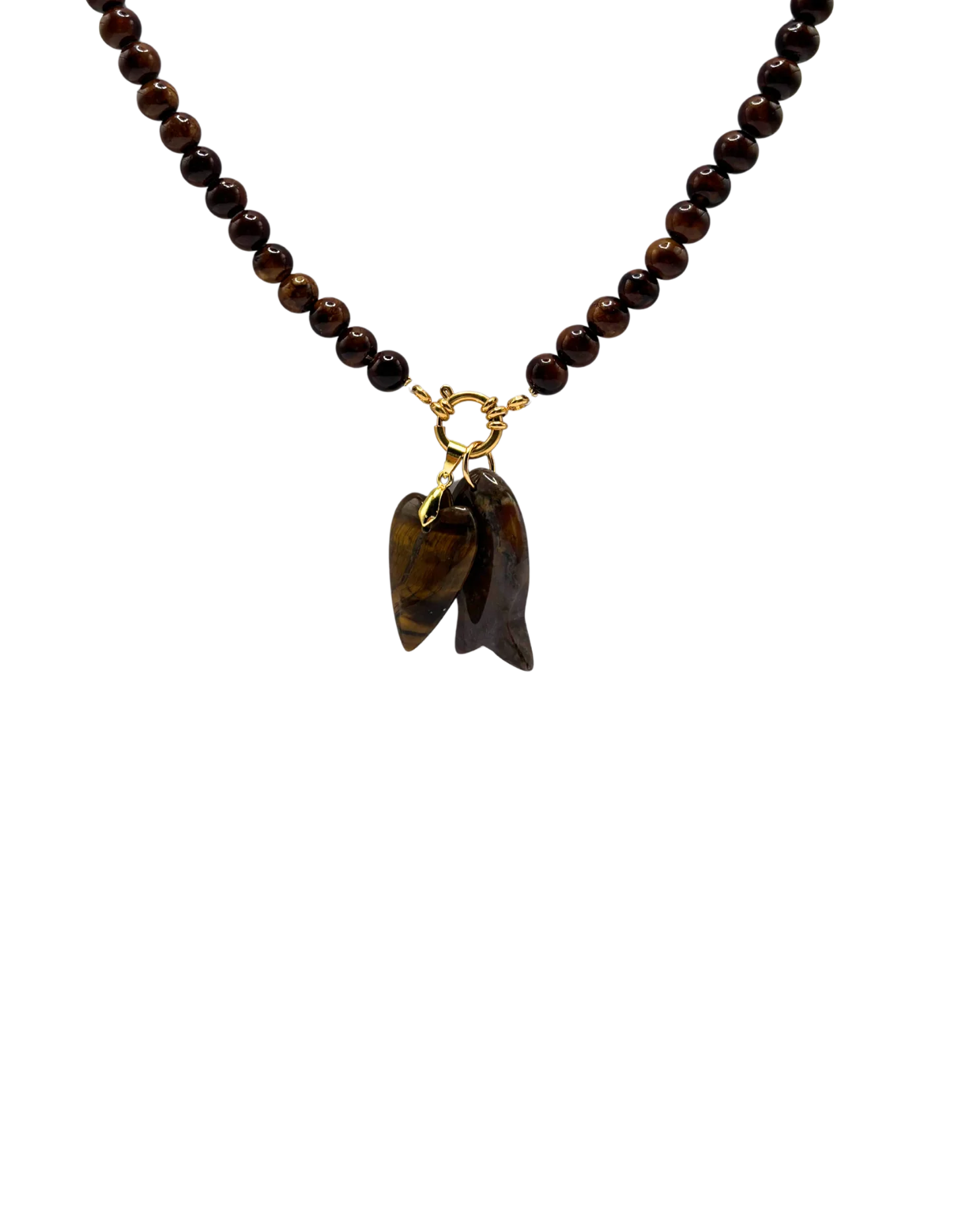 Golden beaded necklace - Brown jade