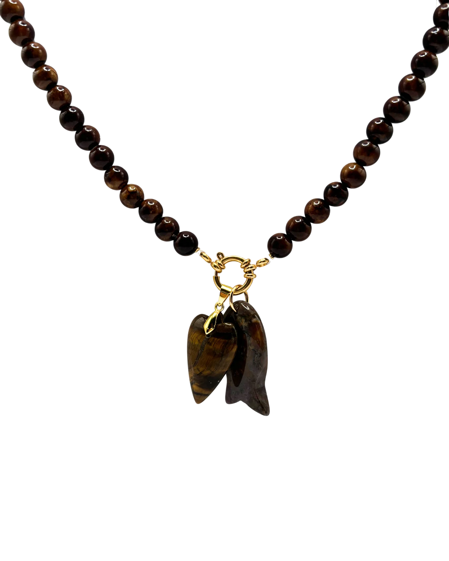 Golden beaded necklace - Brown jade