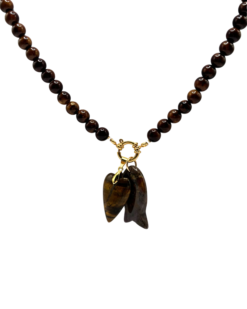 Golden beaded necklace - Brown jade