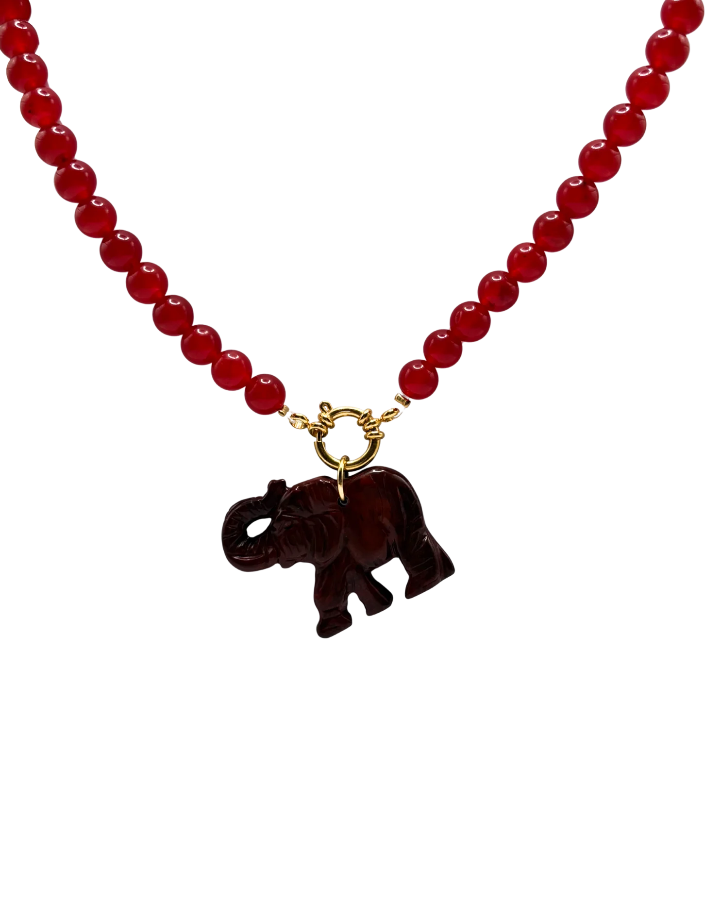 Golden beaded necklace - Red jade