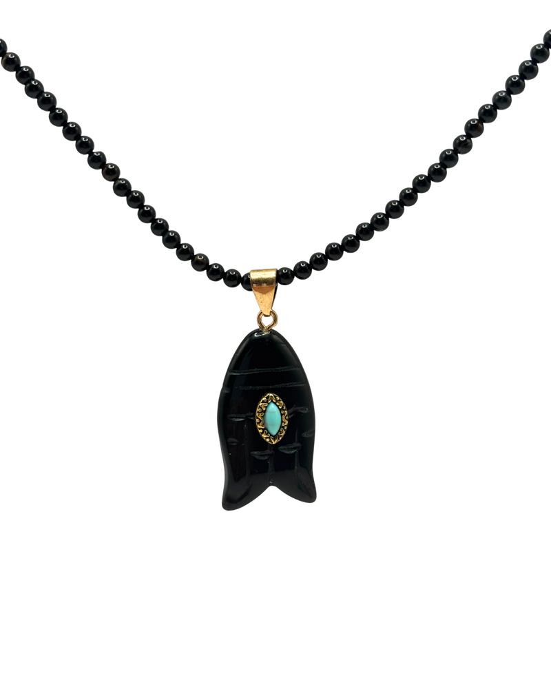 Golden black agate & obsidian fish