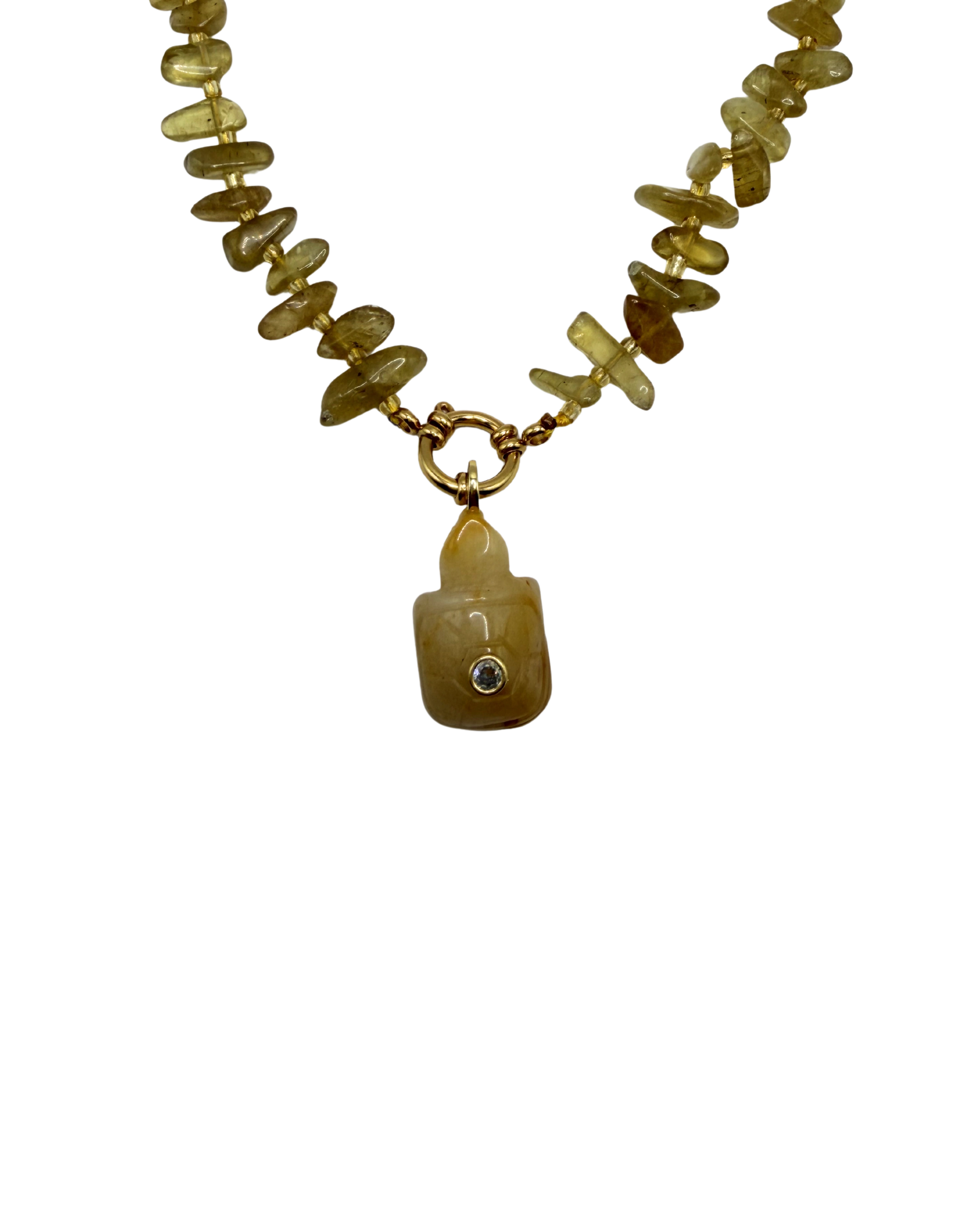 Golden chip beaded necklace - Olive