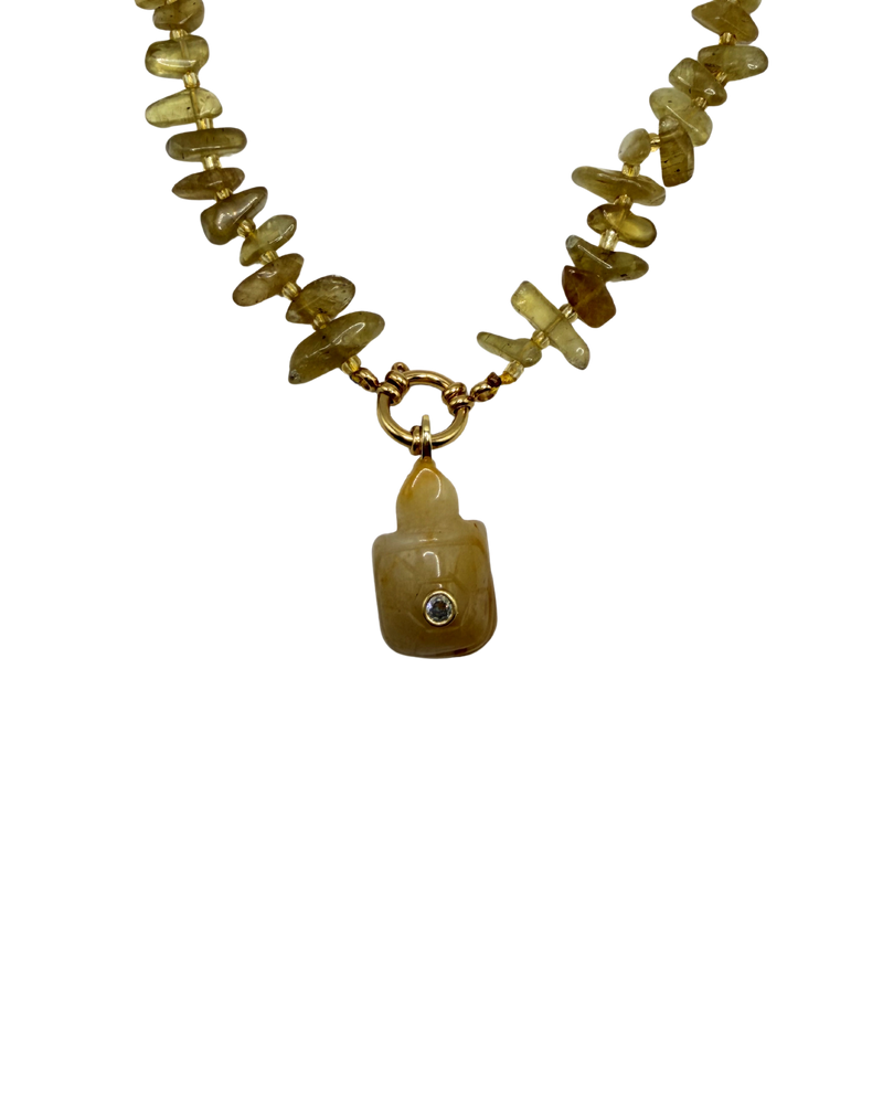Golden chip beaded necklace - Olive