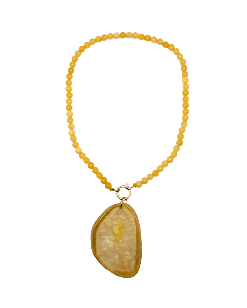 Golden beaded necklace - Yellow jade